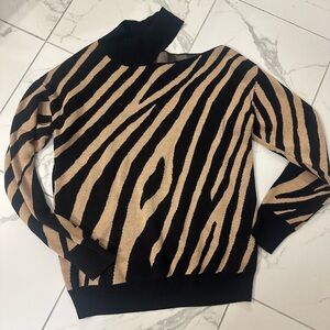 A Classy Chic Boutique Black and Tan Zebra Off-the-Shoulder Sweater